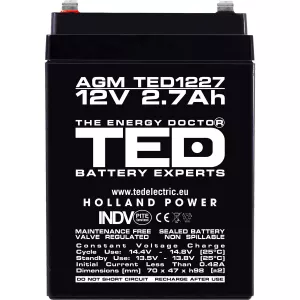 Acumulator 12V Stationar VRLA, Dimensiuni 70 x 47 x 98 mm, Baterie 12V 2.7Ah, TED Electric TED003119