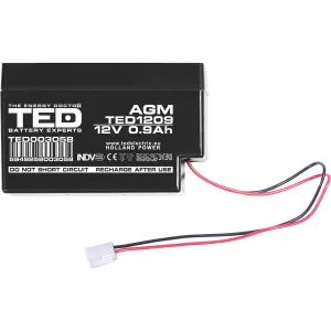 Acumulator 12V Stationar VRLA, Dimensiuni 96 x 25 x 62 mm, Baterie 12V 0.9Ah PI-03, TED Electric TED003058