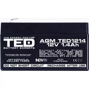 Acumulator 12V Stationar VRLA, Dimensiuni 97 x 47 x 50 mm, Baterie 12V 1.4Ah F1, TED Electric TED002716