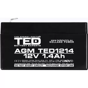 Acumulator 12V Stationar VRLA, Dimensiuni 97 x 47 x 50 mm, Baterie 12V 1.4Ah F1, TED Electric TED002716