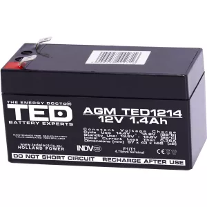 Acumulator 12V Stationar VRLA, Dimensiuni 97 x 47 x 50 mm, Baterie 12V 1.4Ah F1, TED Electric TED002716