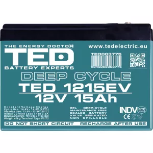 Acumulator 12V Vehicule Electrice, Dimensiuni 151 x 98 x 95 mm, Baterie 12V 15Ah M5, TED Electric TED003775