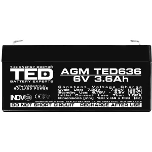 Acumulator 6V Stationar VRLA, Dimensiuni 133 x 34 x 59 mm, Baterie 6V 3.6Ah F1, TED Electric TED002891