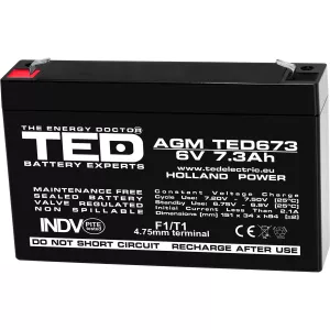 Acumulator 6V Stationar VRLA, Dimensiuni 151 x 34 x 95 mm, Baterie 6V 7.3Ah F1, TED Electric TED002976