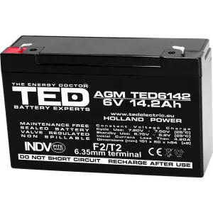 Acumulator 6V Stationar VRLA, Dimensiuni 151 x 50 x 95 mm, Baterie 6V 14.2Ah F2, TED Electric TED003034