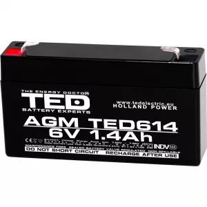 Acumulator 6V Stationar VRLA, Dimensiuni 97 x 24 x 52 mm, Baterie 6V 1.4Ah F1, TED Electric TED002839