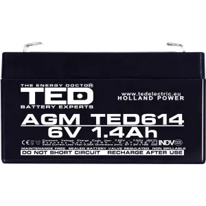 Acumulator 6V Stationar VRLA, Dimensiuni 97 x 24 x 52 mm, Baterie 6V 1.4Ah F1, TED Electric TED002839