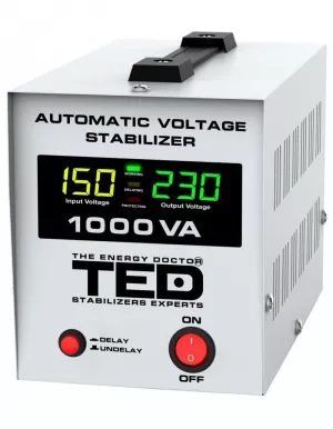 Monofazate - Stabilizator RESIGILAT tensiune 600W 230V cu 2 iesiri Schuko si sinusoidala pura + ecran LCD cu valorile tensiunii, TED Electric TED000040, globstar.ro