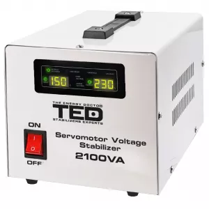 Monofazate - Stabilizator RESIGILAT tensiune monofazat 1.2KW 1200W cu ServoMotor si 2 iesiri Schuko + ecran LCD cu valorile tensiunii, TED Electric TED000132, globstar.ro