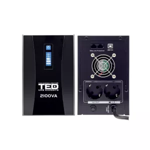 Sursa Neintreruptibila - UPS RESIGILAT 2100VA 1200W cu Stabilizator si Management, 2x Schuko, Ecran LCD si 2x Acumulator 12V 9Ah, TED Electric, globstar.ro