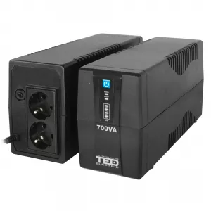 UPS RESIGILAT 700VA 400W cu Stabilizator fara Management, 2x Schuko, Ecran LED si Acumulator 12V 7Ah, TED Electric