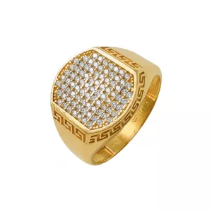 Inel din aur galben de 14K cu perla si zirconii