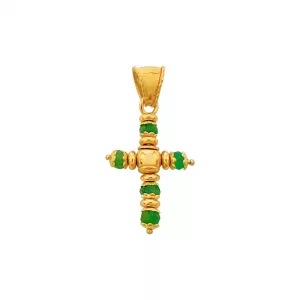 Pandantiv cruce din aur galben de 14K cu radacina de smarald