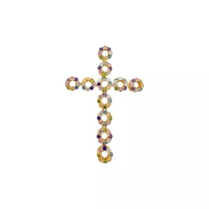 Pandantiv cruce din aur galben de 14K zirconii colorate