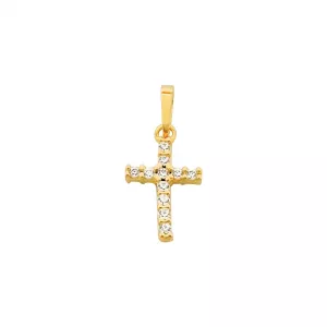 Pandantiv cruce din aur galben de 14K zirconii