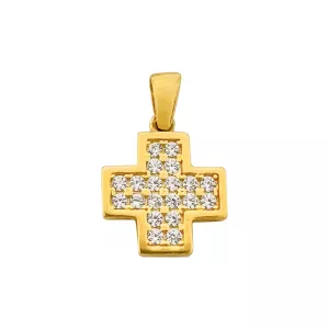 Cercei cruce din aur galben de 14K zirconii