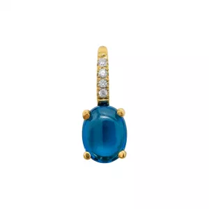 Pandantiv din aur galben de 14k cu cuartz blue london caboson si zirconii