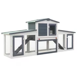 Cușcă exterior pentru iepuri mare, gri&amp;alb, 204x45x85 cm, lemn