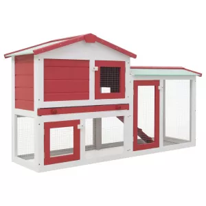 Cușcă exterior pentru iepuri mare roșu&amp;alb 145x45x85 cm lemn