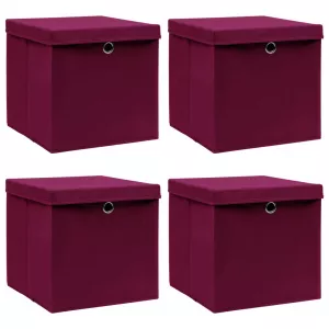 Cutii depozitare cu capac 4 buc. roșu inchis 32x32x32cm textil