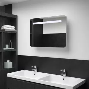 Dulap de baie cu oglindă și LED, 80 x 11 x 55 cm