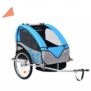 Remorcă bicicletă & cărucior copii 2-in-1, albastru și gri