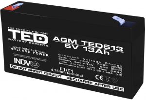 Acumulator 6V Stationar VRLA, Dimensiuni 151 x 50 x 95 mm, Baterie 6V 13Ah F1, TED Electric TED003010