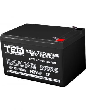 Acumulator 12V Stationar VRLA, Dimensiuni 151 x 98 x 95 mm, Baterie 12V 12.5Ah F2, TED Electric TED002754