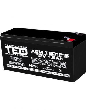 Acumulator 12V Stationar VRLA, Dimensiuni 97 x 47 x 50 mm, Baterie 12V 1.6Ah F1, TED Electric TED003072