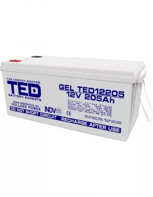 Acumulator 12V GEL Deep Cycle Solar, Dimensiuni 525 x 243 x 220 mm, Baterie 12V 205Ah M8, TED Electric TED003522