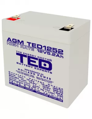 Acumulator 12V High Rate, Dimensiuni 90 x 70 x 98 mm, Baterie 12V 5.2Ah F2, TED Electric TED003287