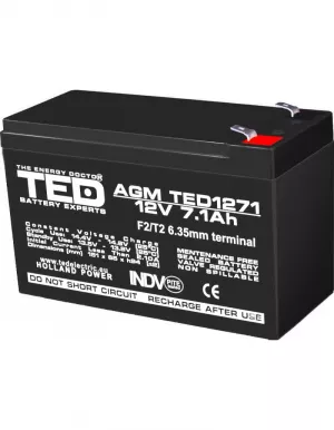 Acumulator 12V Stationar VRLA, Dimensiuni 151 x 65 x 95 mm, Baterie 12V 7.1Ah F2, TED Electric TED003225
