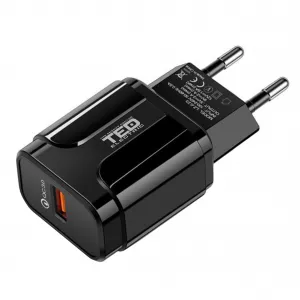 Alimentator Incarcator de la Retea la 1x USB 18W 3.0A Negru Fast Charge, TED Electric TED600120