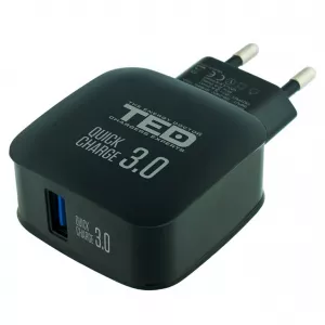 Alimentator Incarcator de la Retea la 1x USB 3.0A 18W Negru Fast Charge, TED Electric TED500086