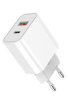 Alimentator Incarcator de la retea la 2x USB FastCharge: USB-A + USB tip C PD 30W Alb GF-U33 Golf GaN Travel Charger