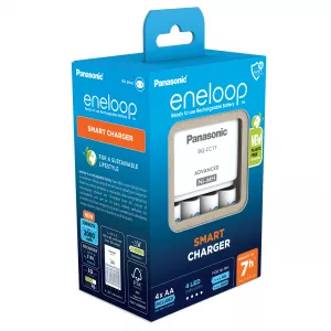 Incarcator Baterii Reincarcabile, Include 4x AA LR6 2000mAh, SMART cu Incarcare Individuala in 7h, Eneloop K-KJ17MCD40E