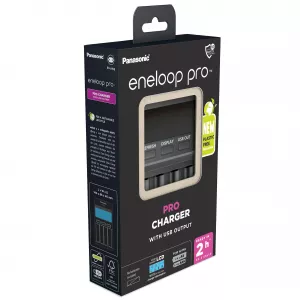 Incarcator RESIGILAT  Baterii Reincarcabile, Fara Acumulatori, PRO cu USB si LCD, Incarcare Individuala in 2h, Eneloop BQ-CC65E