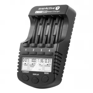 Incarcator Baterii Reincarcabile cu Procesor si Display LCD, Incarcare Individuala Pentru Fiecare Canal AA R6 AAA R3 Ni-Mh Ni-Cd, EverActive NC-1000+