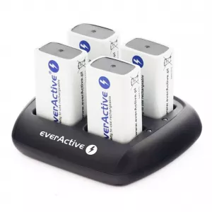 Incarcator Baterii Reincarcabile, Fara Acumulatori, cu 4 Canale de Incarcare Individuala Pentru Acumulatori 9V 6LR61 6LF22, EverActive NC-109