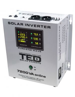 Invertor Solar Fotovoltaic Monofazat Off-Grid, 48V 7200VA 5000W MPPT cu unda sinusoidala pura, TED Electric TED000316
