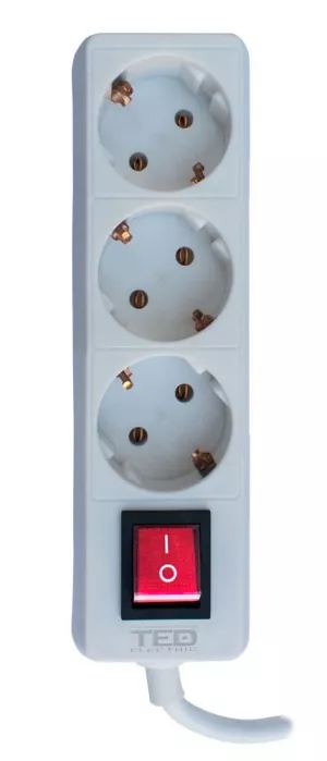 Prelungitor 3 metri cu 3 Schuko, Cablu 3x 1.5mm, Culoare Alb, Putere 3680W 16A, TED Electric TED003867