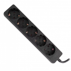 Prelungitor 5 metri cu 5 Schuko, Cablu 3x 1.5mm, Culoare Negru, Putere 3680W 16A, TED Electric TED001825