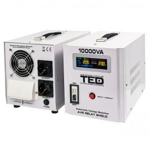 Monofazate - Stabilizator tensiune 6000W 230V cu 2 iesiri Schuko si sinusoidala pura + ecran LCD cu valorile tensiunii, TED Electric TED000071, globstar.ro