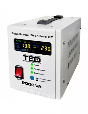 Stabilizator tensiune 1200W 230V cu 2 iesiri Schuko si sinusoidala pura + ecran LCD cu valorile tensiunii, TED Electric TED000125
