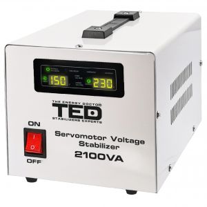 Stabilizator RESIGILAT tensiune monofazat 1.2KW 1200W cu ServoMotor si 2 iesiri Schuko + ecran LCD cu valorile tensiunii, TED Electric TED000132