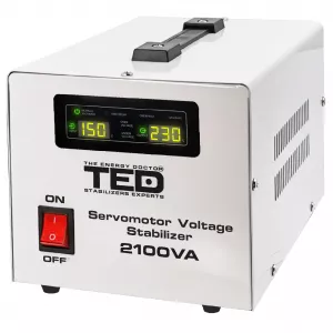 Stabilizator tensiune monofazat 1.2KW 1200W cu ServoMotor si 2 iesiri Schuko + ecran LCD cu valorile tensiunii, TED Electric TED000132
