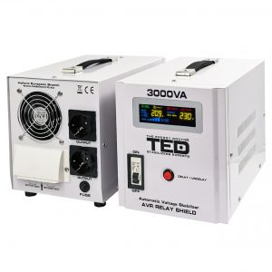 Stabilizator tensiune 1800W 230V cu 2 iesiri Schuko si sinusoidala pura + ecran LCD cu valorile tensiunii, TED Electric TED000149