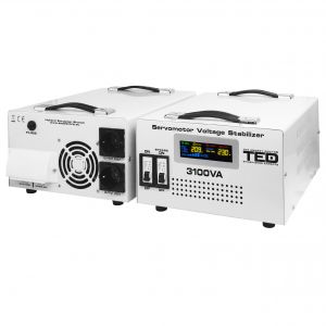 Stabilizator tensiune monofazat 1.8KW 1800W cu ServoMotor si 2 iesiri Schuko + ecran LCD cu valorile tensiunii, TED Electric TED000163