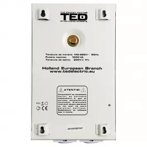 Stabilizator tensiune 300W 230V cu 2 iesiri Schuko si sinusoidala pura + ecran LCD si cleme prindere in perete, TED Electric TED002174