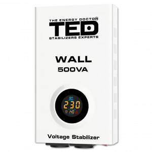 Stabilizator tensiune 300W 230V cu 2 iesiri Schuko si sinusoidala pura + ecran LCD si cleme prindere in perete, TED Electric TED002174